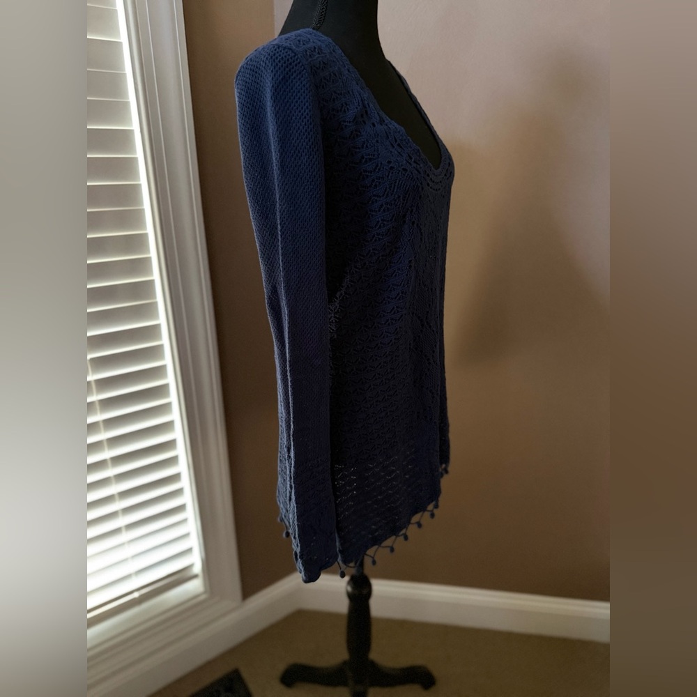 Chic Lilly Pulitzer Navy Crochet Long Sleeve Sweater Size Large - Picture 4 of 7